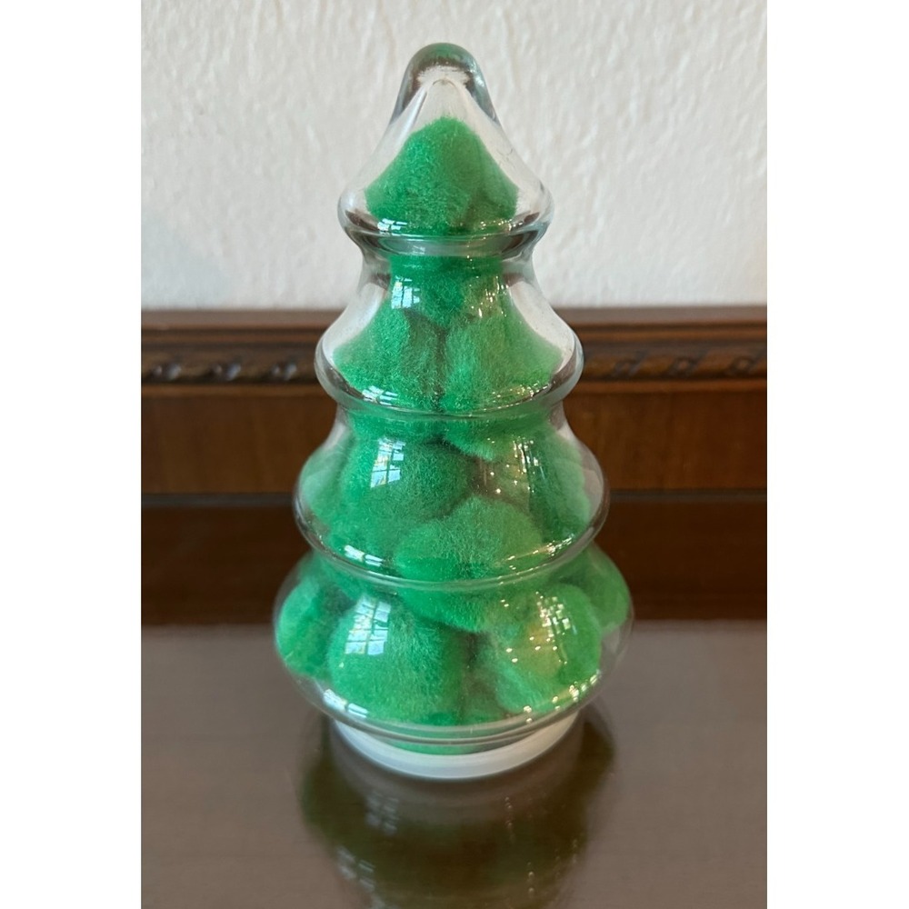 Vintage 6'' Glass Christmas Tree Shaped Candy Jar Container